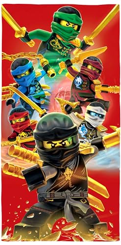 Lego Ninjago Badetuch Champion Fire Rot 70 x 140 cm 100% Baumwolle Velours-Qualität Cole Jay Kai Lloyd Zane Nya Misako Sensai Wu Ninja Strandtuch Handtuch Strandlaken Handtuch pass. z. Bettwäsche
