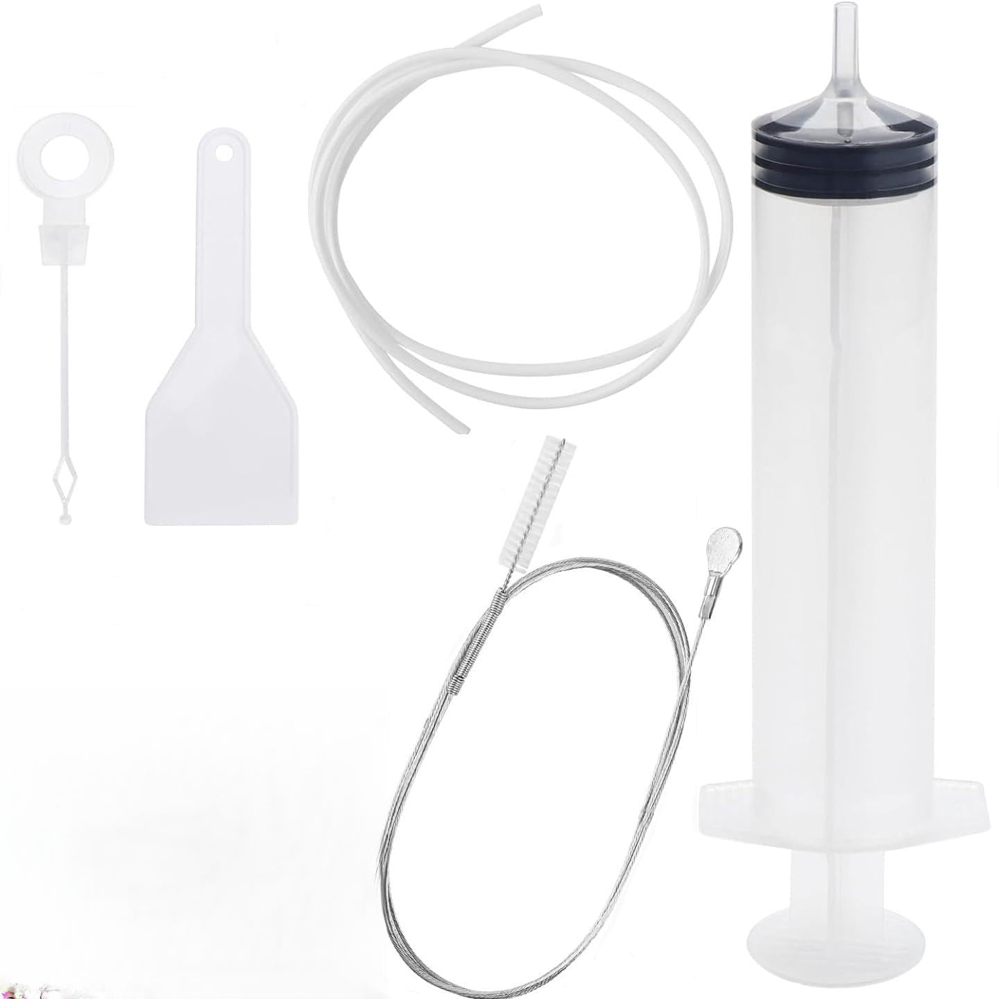 Wxinsheng 5 Pcs Fridge Drain Hole Cleaning Tool Kit with Brush Syringe,Reusable Refrigerator Freezer Drain Dredger Set for Unblocking & Cleaning Blocked Drain Pipes