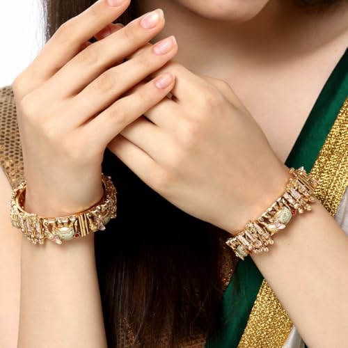 Image of Shining Diva Fashion 18k Gold Plated Meenakari Ram Parivar Bangles for Women | Set of 2 Bangles Set | Stylish Traditional Kada Bangles | Just Like Real Gold Jewellery