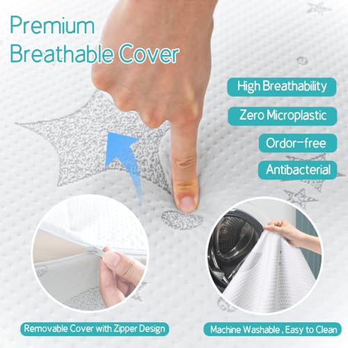 Image of 38 inchx26 inch Memory Foam Pack and Play Mattress - Tri-Fold Portable Travel Bed with Breathable Cover, Non-Slip Base & Carry Bag - Better Sleep, Anywhere