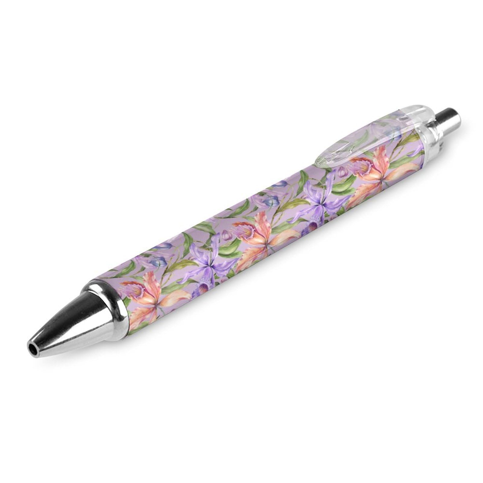 Niapessel Black Pens Ballpoint Pen Ball Point Pen Smooth Writing Gel Pens Retractable 0.5 Fine Point for School Office Exotic Orchid Flowers Pattern 1 PCS