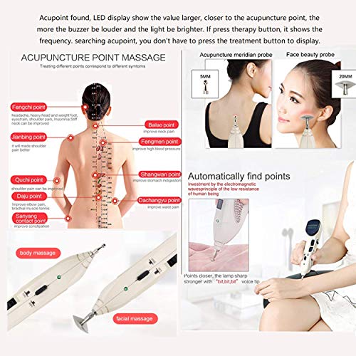 Rhorawill Electronic Acupuncture Pen USB Rechargeable Meridian Energy Pen Massage Pen with Trigger Point Chart Miracle Therapy Pen Meridian Stimulator