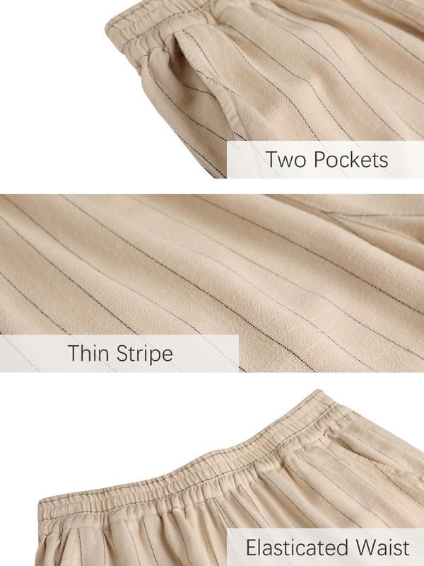 Les umes Womens Wide Leg Pants High Waist Linen Rayon Blend Harem Trousers Plus Size with Pockets Elastic Waist Casual Summer