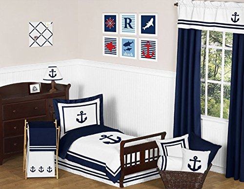 Sweet Jojo Designs Anchors Away Collection Nautical Navy And White Boys Window Valance #TOP2