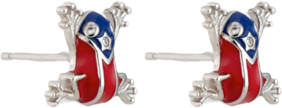 Puerto Rico Rican Flag Coqui Frog Stud Earrings with 925 Sterling Silver Back Posts - Image 2
