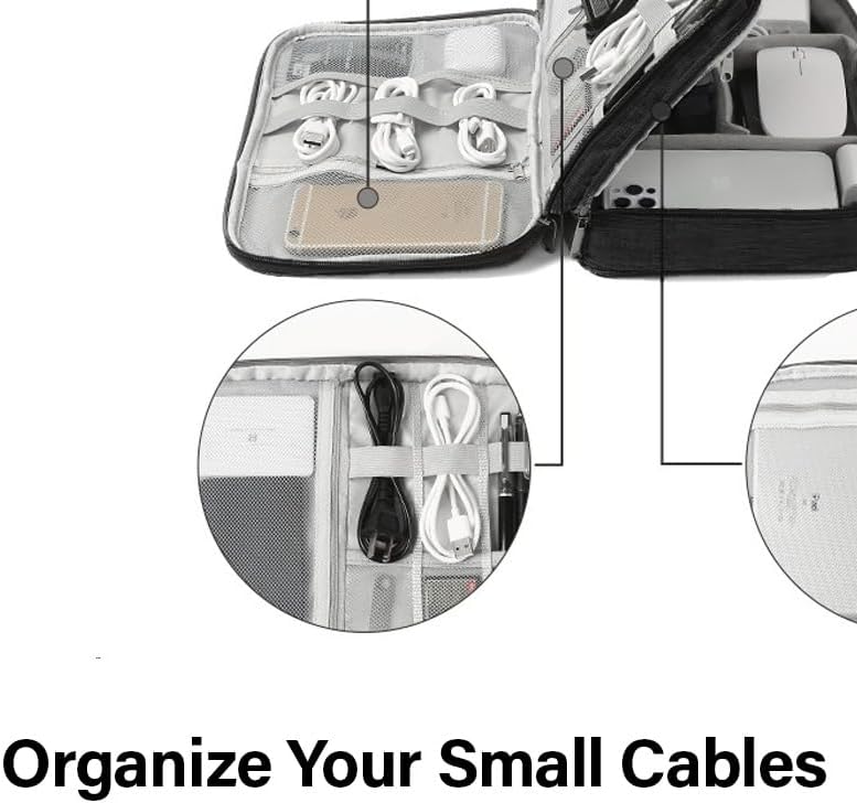 Miniatura 8 de Funda organizadora de cables  Bolsa de almacenamiento de viaje de doble capa para accesorios tecnológicos, electrónica, cargadores, cables, laptop y