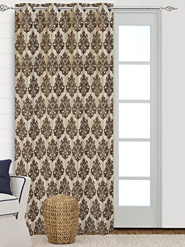 Image of Saral Home Grey Chenille Room Darkening Door Grommet Abstract Opaque Curtain - (Set of 1, 4X7 Feet)