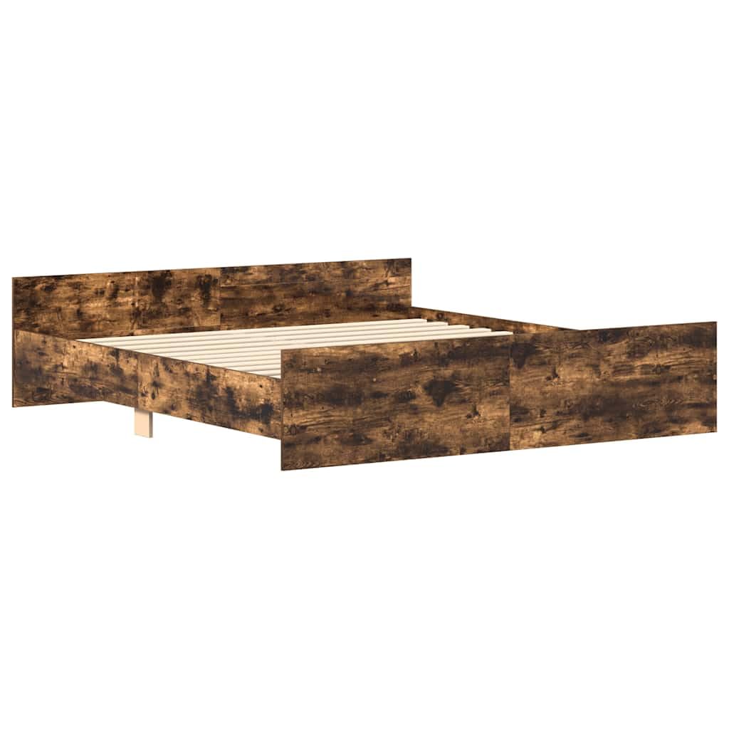 vidaXL Bed Frame with Headboard with Footboard, Bed Base for Double Bed, Mattress Foundation for Bedroom, Bedstead, Smoked Oak 180x200 cm Super King — image 1