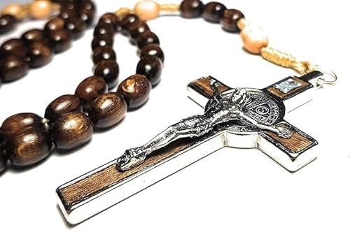 Colar de rosário genuíno feito na Itália abençoado pelo Papa Francisco, cruz de medalha de São Bento