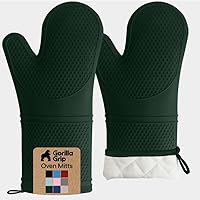 Vista 25 de GORILLA GRIP - Juego de guantes de horno de silicona suave sin BPA, guantes de cocina resistentes al calor e impermeables, forro de algodón grueso