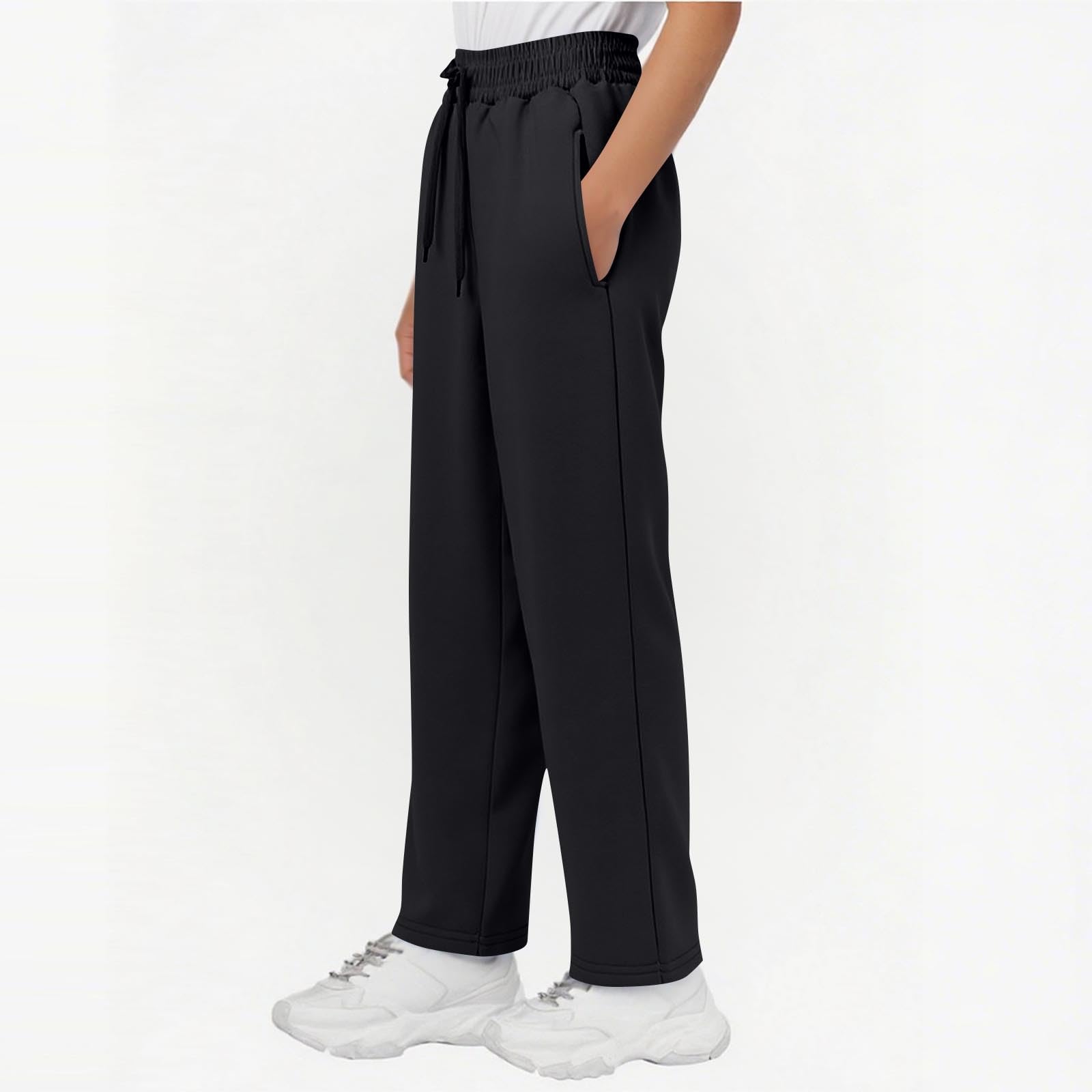 duxyoz Bas de jogging épais et chaud pour enfants - Doublure en polaire - Pantalon d'hiver thermique - Pantalon de survêtement droit à jambe large - Coupe ample - Uni - 5-15 ans