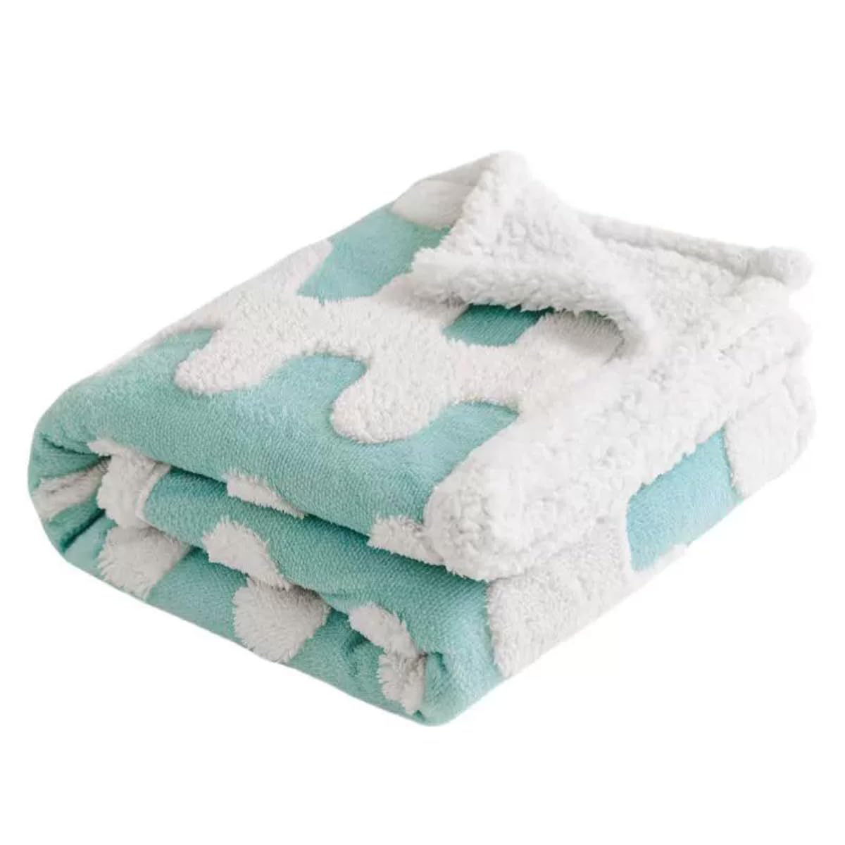 Waterproof Pet Blanket Jacquard Sherpa Fleece Dog Blankets, Washable Reversible Pet Sofa Bed Cover for Kitten Puppy, Warm Cat Dogs Throw Blanket (Blue Wave,100x145cm)