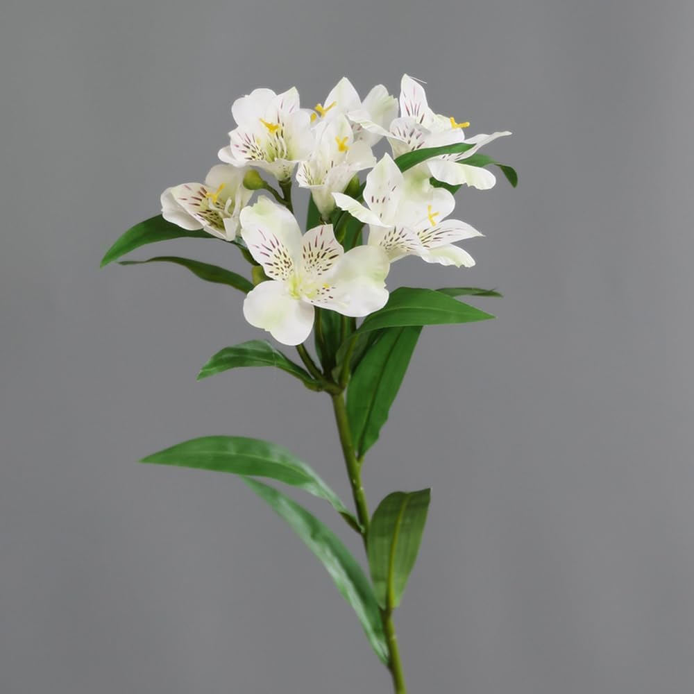 3Pcs Artificial Peruvian Lily Flowers Branches 30.7In Fake Silk Azalea Long Stem Alstroemeria Flower for Wedding Home Party Decoration (White)