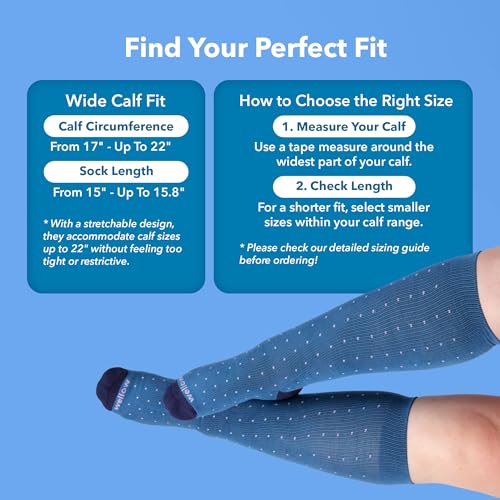 Wellow Wide Calf Compression Socks, Knee High Support, Fit for Men & Women, 18-25 mmHg, Made with Viscose from Bamboo2