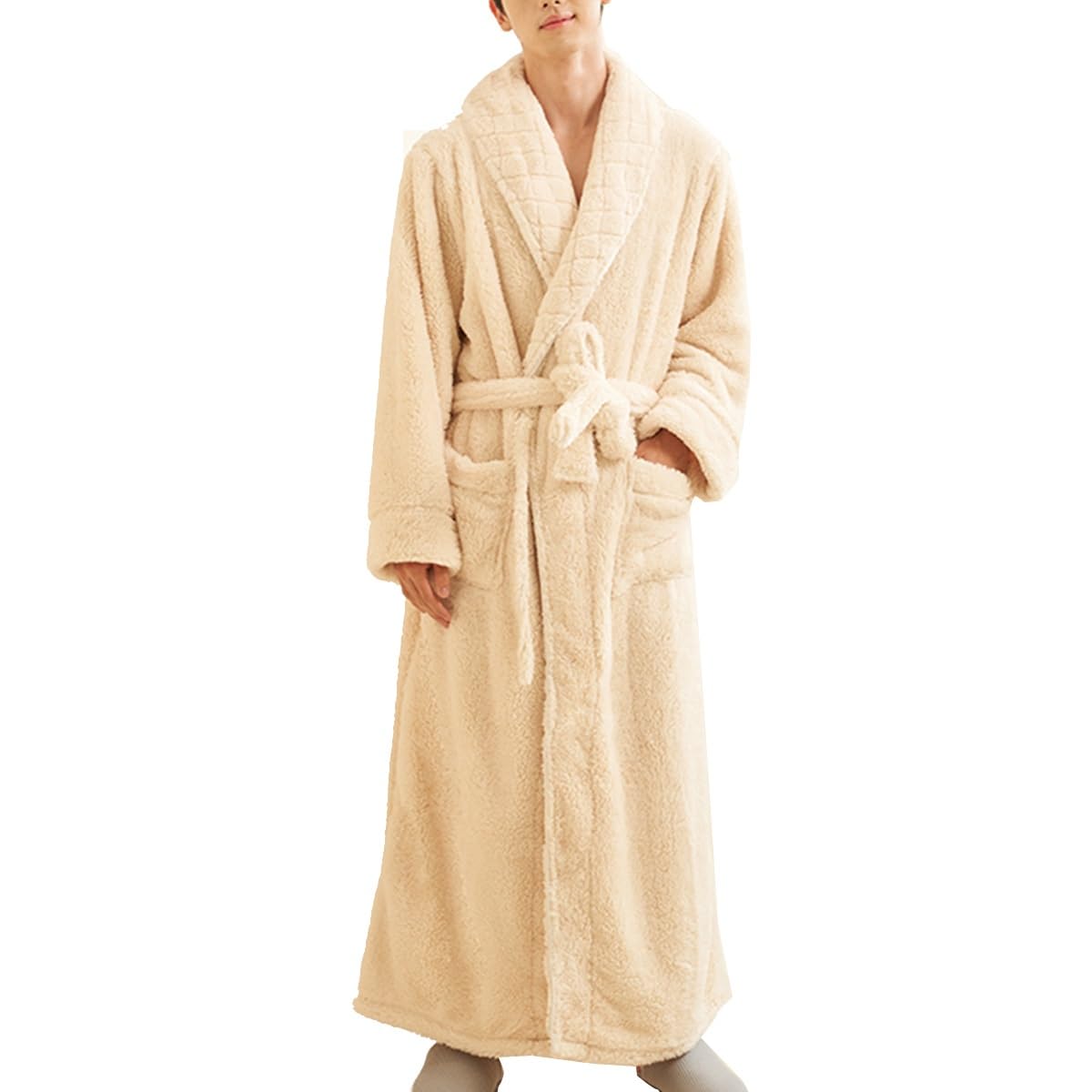Damskie Szlafroki Z Polaru Miękki Pluszowy Długi Wygodny Szlafrok Kimono Męski Ciepły Płaszcz Domowy Bielizna Nocna Koszula Nocna(/Beige,M men)