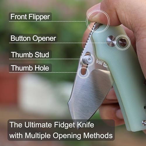 Image of JIN Rhino Small Pocket Knife for Men, Button Lock EDC, Folding Knife Kit, 2 inch 9Cr18Mov Satin Blade, Jade G10 Handle, Gift for Men Women, Razor Sharp Camping Knives