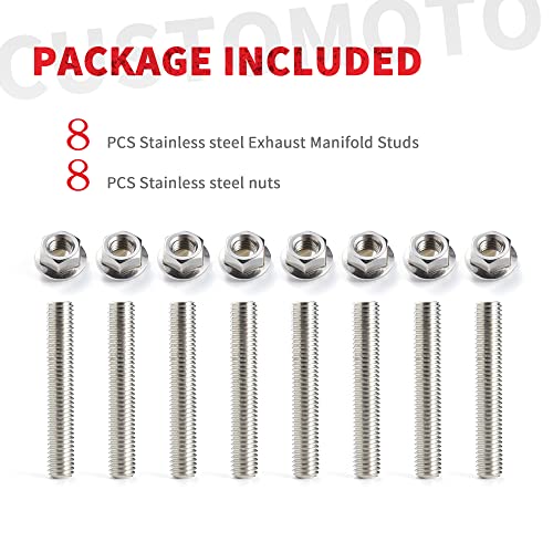 Customoto 8Pcs Stainless Steel Exhaust Manifold Stud Kit Compatible With Ford 4.6 & 5.4 Liter V8 #TOP3