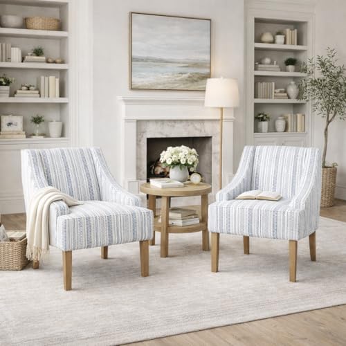 Image of HomePop Swoop Arm Accent Chair - Ivory Stripe