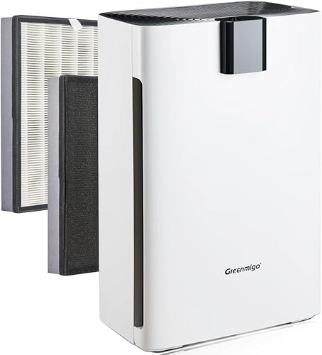 Greenmigo Purificador de Aire con Filtro HEPA e Ionizador,Carbón Activado,Alpha AP300 Modo de Reposo Silencioso,con Filtración de 3 Capas,para Elimina Polvo,Polen,Hogar y Oficina,blanco