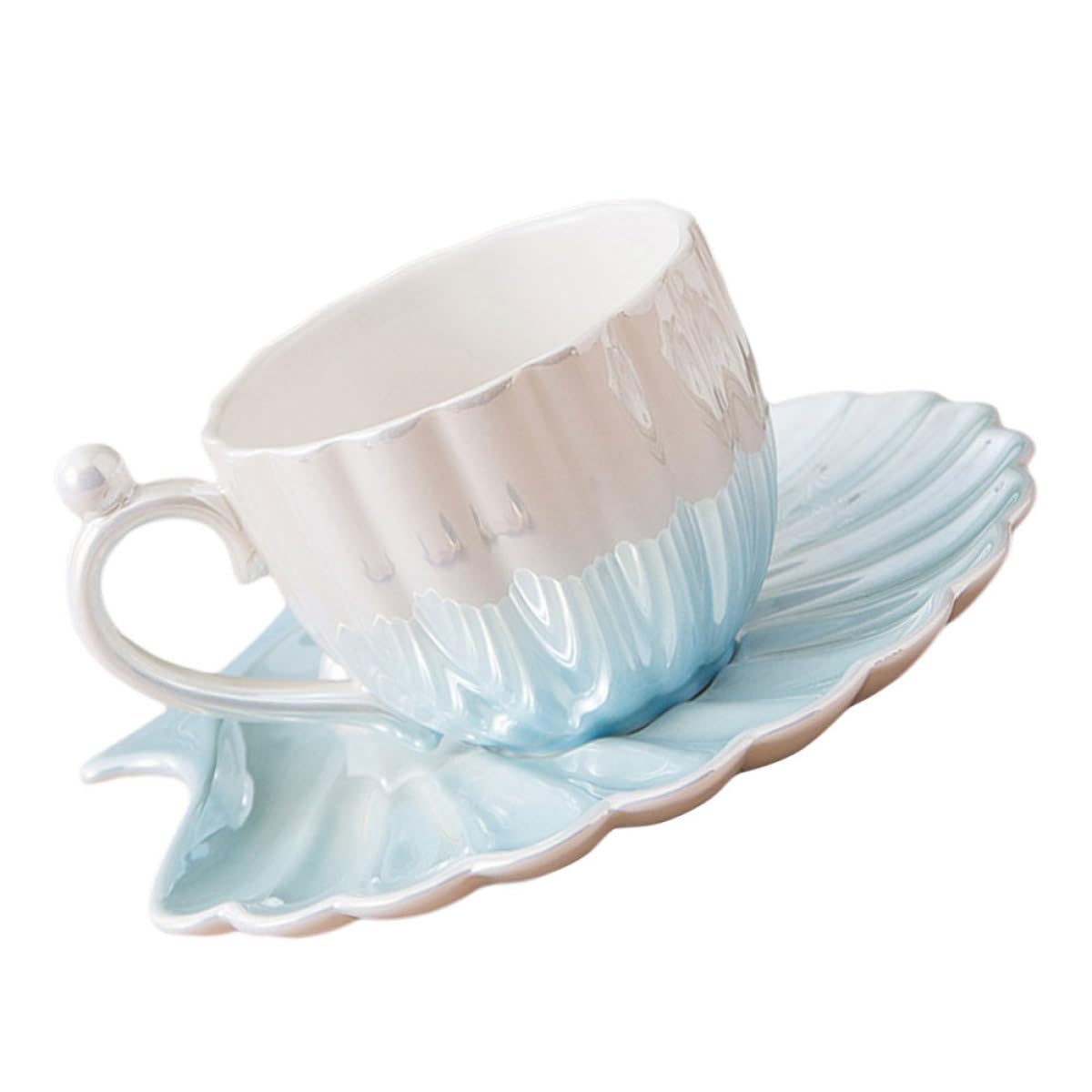Kichvoe Set di Tazze da Caffè Elegante e Delicato in Ceramica 300ml con Piattino Base Piatta e Lavorazione Raffinata per Bere Caffè o Succhi di Frutta