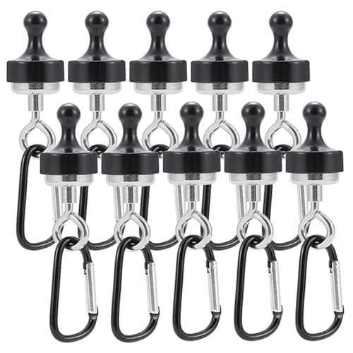 Camping Magnetic Tent Hooks – 6/10 PCS Heavy Duty Magnet Hooks with Carabiner for Hanging Lanterns, Lights, Gear – Strong Magnetic Hook for Canopy, Garage, Kitchen, Office Use (10 Pcs)
