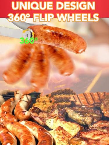 2 pinças para virar salsichas de churrasco premium, pinças de cozinha de cabo longo de 38 cm para co