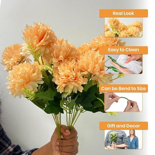Image of Art Street Artificial Flower Bunch| Silk Peach Hydrangea Flower for Home| Bedroom, Living Room & Office Decoration |Christmas Day, New Year Set of 4 |11 Inch (Without Vase)