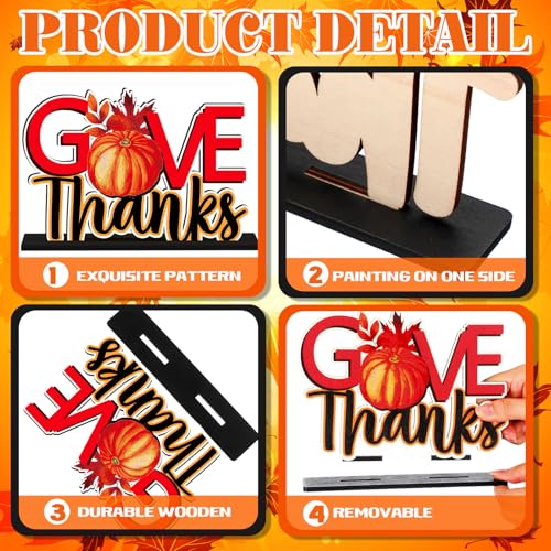 Image of CroBlissful 6 Pcs Thanksgiving Wooden Table Decorations Happy Harvest Party Supplies Thanksgiving Turkey Pumpkin Table Centerpieces for Home Indoor Give Thanks Be Thankful Holiday Party Decor