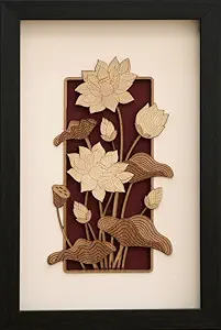 Burnt Orange Wood Veneer Lotus (8 inch X 12 inch) Wooden Wall Decor for Living room | Bedroom | Gifts | Wall Hangings for Decoration | Modern Decor Items | Artworks