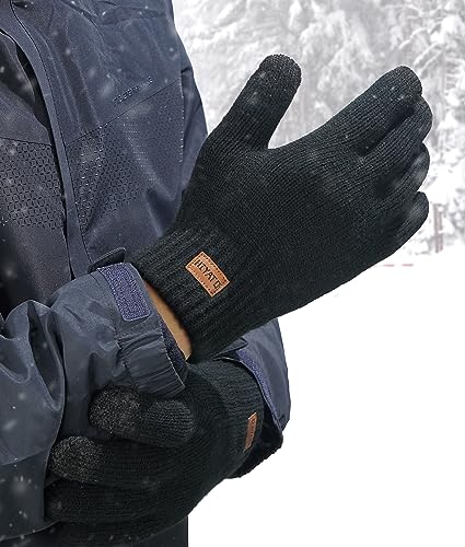 HIYATO Handschuhe herren, Verdickte Touchscreen Winterhandschuhe, Warme Strickhandschuhe mit Fleece Innenfutter für Damen und Herren (Schwarz)