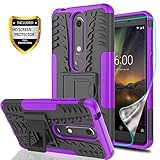 YmhxcY Nokia 6.1 Phone Case,Nokia 6 2018 Case with HD Screen Protector,Military Armor Drop Tested [Heavy Duty] Hybrid Case with Kickstand for Nokia 6 (2018)-LT Purple