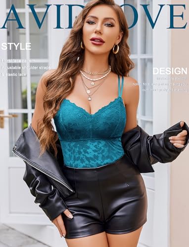 Avidlove Sutiã de renda para mulheres, gola V, lingerie, alças finas, regata fina, Azul, verde, GG