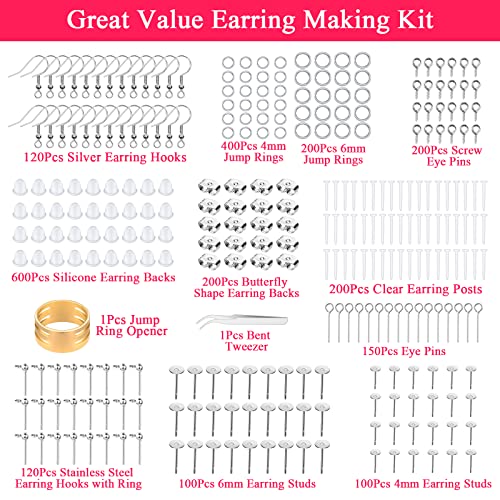 Earring Making Kit Supplies, Cludoo 2393Pcs Hypoallergenic Earring Hooks For Jewelry Making With Jump Rings, Earring Hooks Posts Backs, Earrings Studs And Tools For Jewelry Diy Making Repair Supplies #TOP2