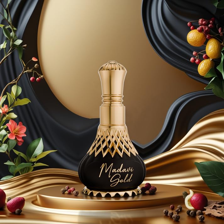 Image of Al-Nuaim Madavi Gold Attar, Unisex Perfume Oil, Floral Sweet Warm Notes, Alcohol-Free, Natural Ingredients, Long Lasting, Vegan, 9.9ml
