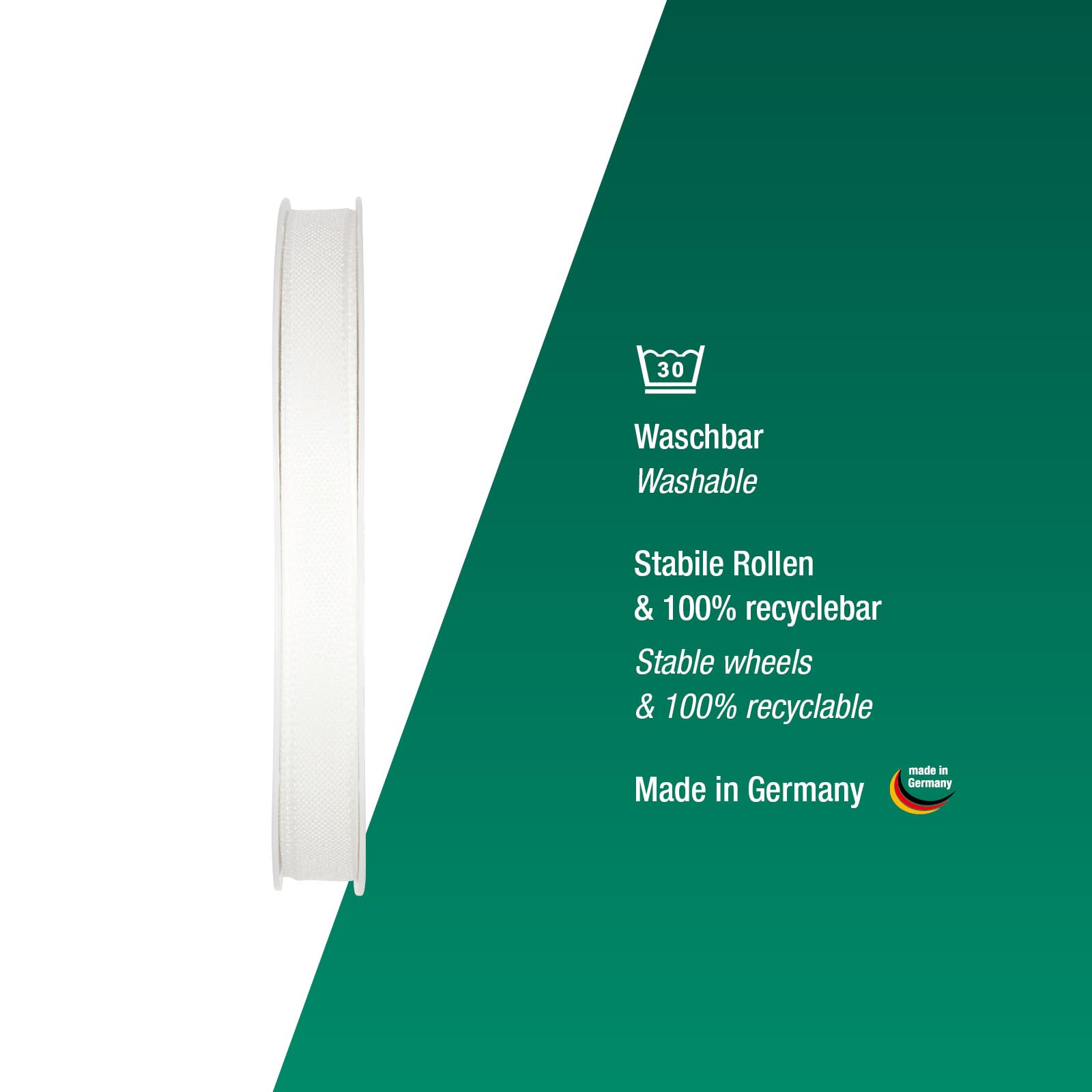 Halbach Seidenbänder Gift Ribbon Width 10 mm Length 25 m Ribbon Made in Germany Gift Ribbons in a Variety of Colours and Widths Perfect for Packaging and Decorating Colour: White - Image 3