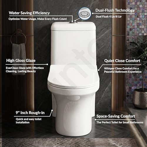 Image of Plantex Siphonic Flush System Ceramic Commode /S Trap Western Toilet with Siphonic Vacuum Flush /One Piece Western Commode With Soft Close Toilet Seat (White - Ukrain)