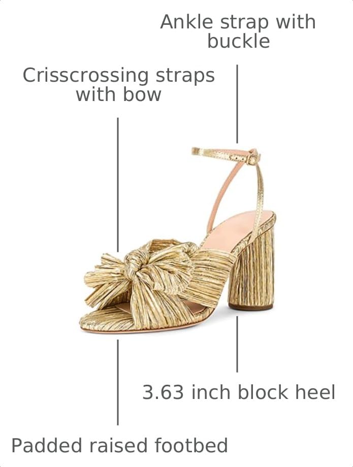 Image of MICIFA Women's Gold Bow Heels Sandals Bride Wedding Block Chunky Heels Ankle Strap Shoes Bow Knot