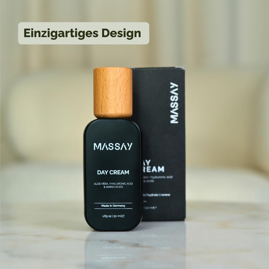 Crema viso per donne e uomini, 50 ml, crema idratante con acido ialuronico, aloe vera e aminoacidi, realizzata a mano in Germania, idratante faccia, Massay