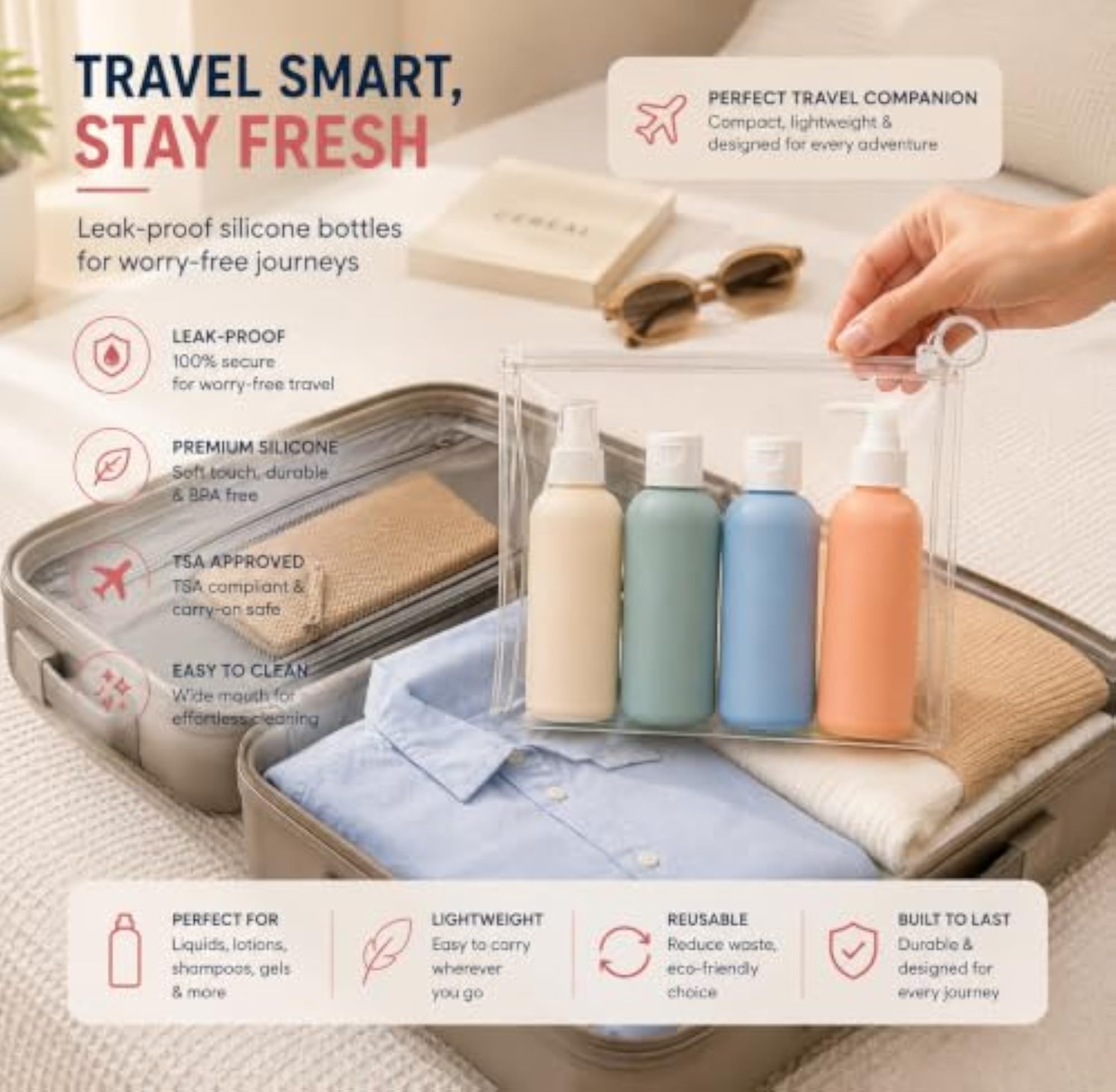 4-in-1 Travel Bottles, 60ml Silicone Set