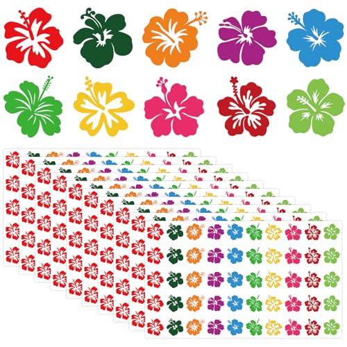 Whaline 500Pcs Hibiscus Flower Tanning Sunbathing Stickers Colorful Floral Self Adhesive Body Decals for Summer Beach Hawaiian Tropical Luau Salon Party Supplies