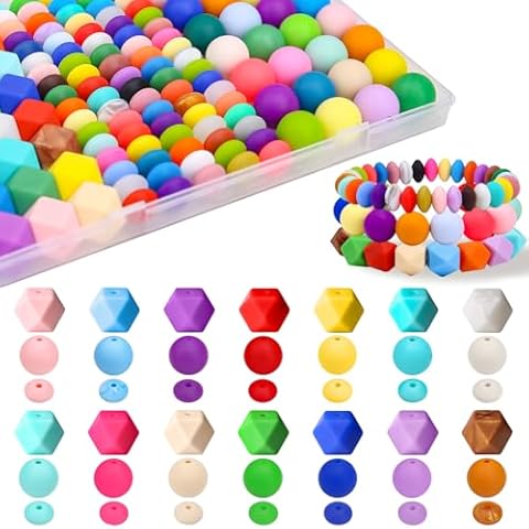 AUREHEN 160PCs Mix Silicone Beads Focal Beads Rubber Beads, 12MM Silicone Lentil Abacus Beads & 14MM Silicone Hexagon Beads & 15MM Silicone Round Beads for Pens, Keychain & Jewelry Making, DIY Crafts Cover