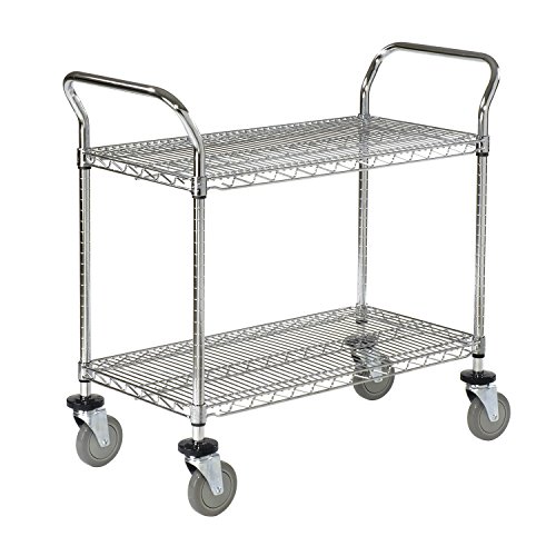 Nexel Heavy Duty 2 Tier Wire Shelf Rolling Utility Cart, 5" Polyurethane Wheel Casters, 24"W x 42"L x 39"H, Adjustable, NSF Approved, Chrome Finish