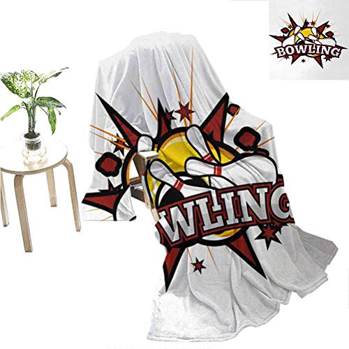 Flyerer Bowling Party brookstone nap Blanket Cartoon Comic Book Style Design Stars Retro Style with Crash Effects Super Plush Blanket 70"x60" Ruby White Yellow