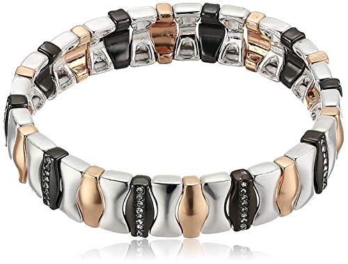 NINE WEST Classics Women's Box Pave Silver/Gold Stretch Bracelet, Boxed