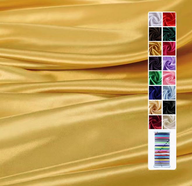 FANOMMIFANOMMI Gold Satin Fabric 60 Inch by 1 Yards Solid Silky Charmeuse Fabrics for Wedding Decoration Table Cover DIY Dress Fashion Backdrop Crafts Support