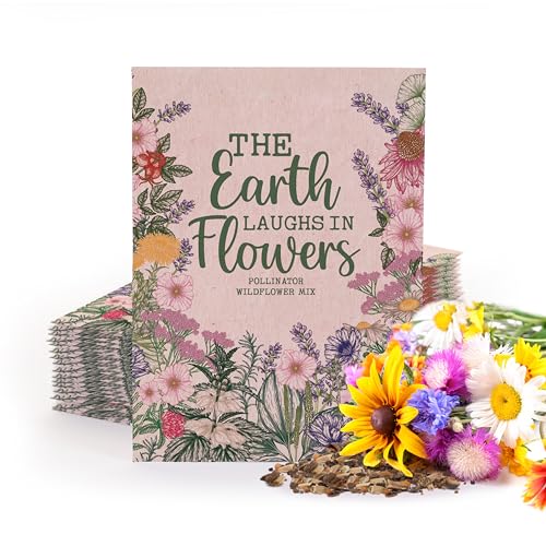 Bentley Seed Co. | The Earth Laughs in Flowers | Beautiful Illustrated Flower Design Art and Quote | Environmental Favor | Pollinator Wildflower Mix Seed Packets | Eco-Friendly Hand Out Gift | 25 Pk
