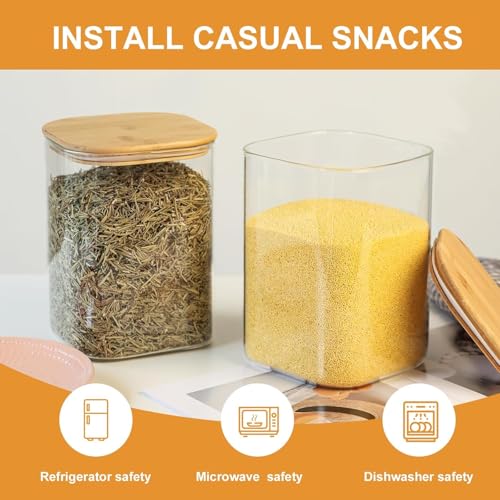 Image of MARTVIA Glass Food Storage Jars with Bamboo Lids 1200ml Set of 4, Wide Mouth Lid Jar for Home Kitchen,Flour, Sugar, Coffee, Pasta, Oats, Grains, Cookies, Snacks (Sqaure 1200 ML Jar, SET OF 4)