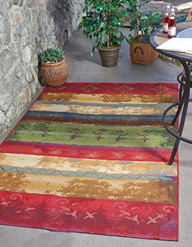 Unique-Loom-Outdoor-Modern-Collection-Area-Rug-Traditional-4-1-x-6-1-Rectangle-Multi-Gold Unique Loom Outdoor Modern Collection Area Rug - Traditional (4' 1" x 6' 1" Rectangle, Multi/ Gold) - Image 1