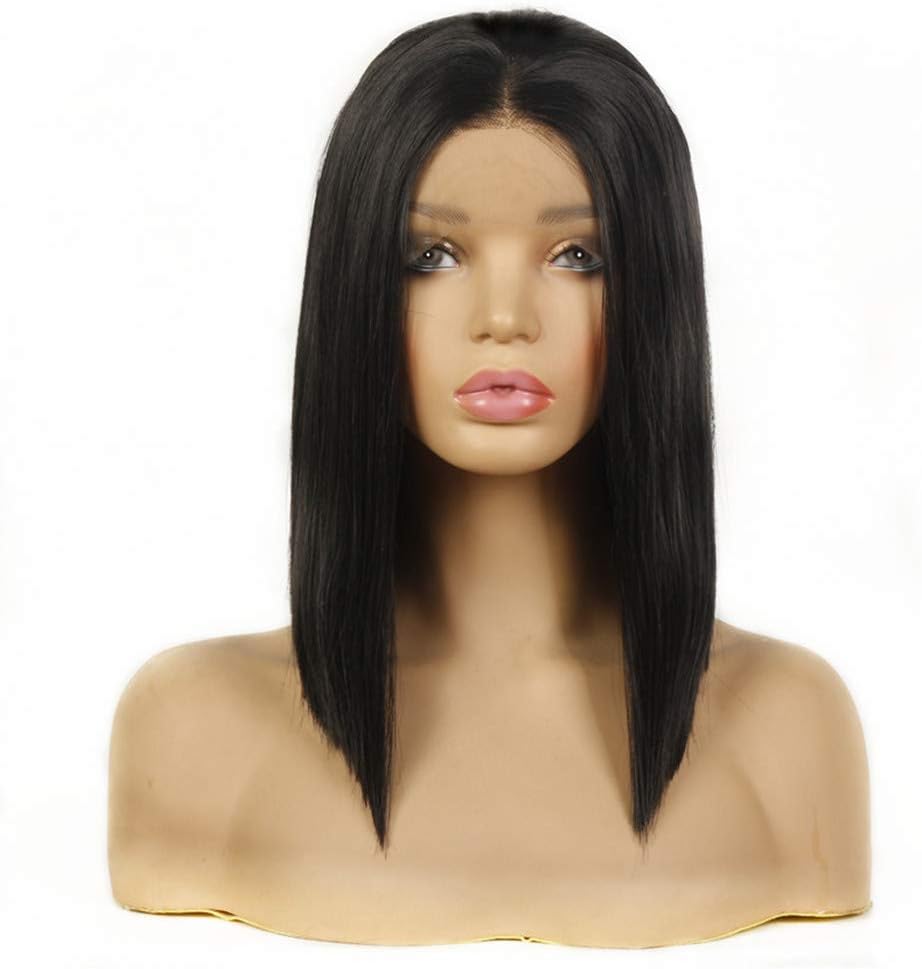 Life Diaries NO TANGLE High Density Black Bob Lace Front wigs Synthetic Short Cosplay Bob Wig Bleached Knot Heat Resistant Middle Parting for Women(14",Black)