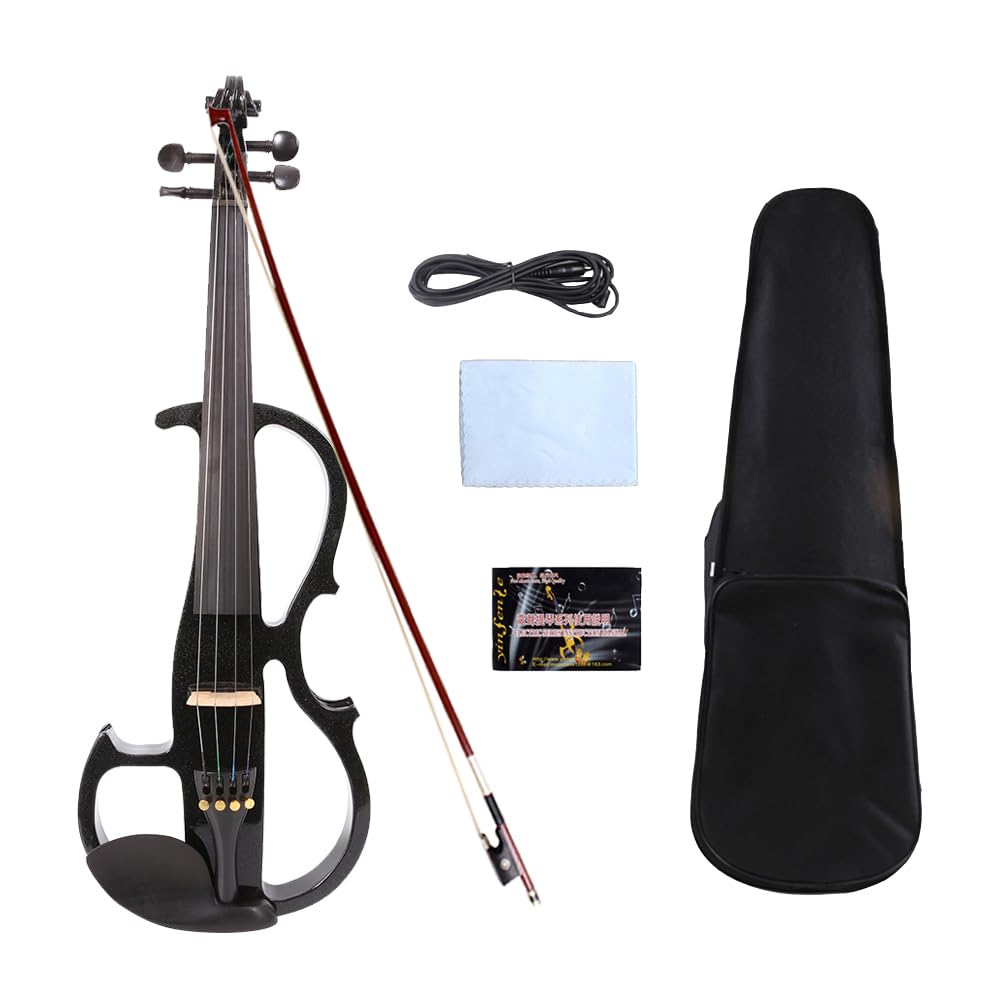Viola Elettrica 4/5 Viole Nere Kit Studenti o Principianti con Custodia, Arco, Panno di Pulizia, Strumenti Musicali a Corda (01)